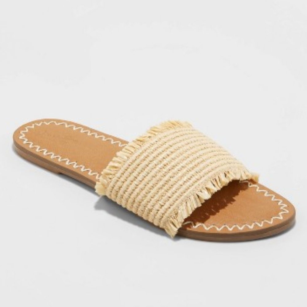 Tan Luciana Woven Slide Sandals